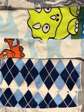Playful Dino & Argyle Leg Warmer Set - Lime, Orange, Navy & Light Blue